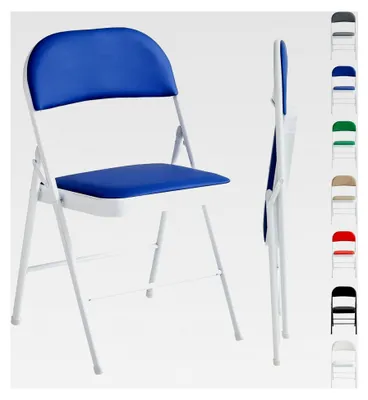 Produktbild von 1 Stück Klappstuhl, Kunstleder Klappstuhl mit Metallrahmen und gepolstertem Sitz, einfach zu Falten und aufzubewahren für Zuhause, Büro, Esszimmer und Empfang (Blau)
