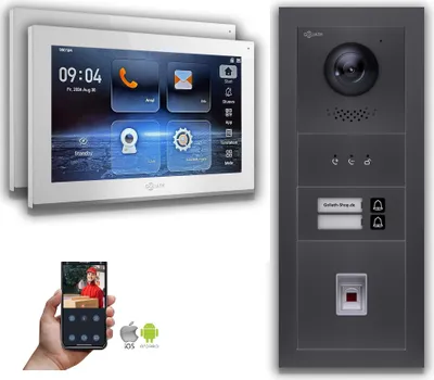 Produktbild von Goliath IP Video Türsprechanlage: 10-Zoll 2 Familienhaus, Fingerprint, Anzeige, Anthrazit  : 10 Zoll Weiß : 4er POE : Aufputz Dose Anschluss: 4er POE Monitor Farbe: 10 Zoll Weiß Montage: Aufputz Dose