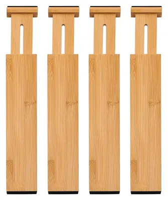 Produktbild von Verstellbare Schubladenteiler - Ausziehbare Schubladenteiler - Bambus Schubladenteiler - Set von 4 - Nachhaltig und Lebensmittelecht - 43x6x1,5 cm - Schubladen-Organizer