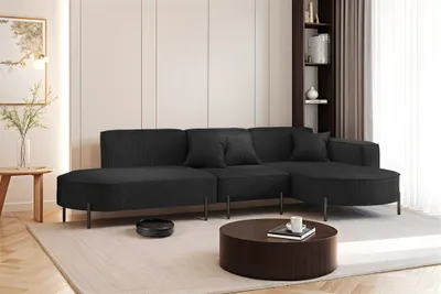 Produktbild von Ecksofa Designersofa VALENCIA in Stoff Scala Schwarz Ottomane Rechts