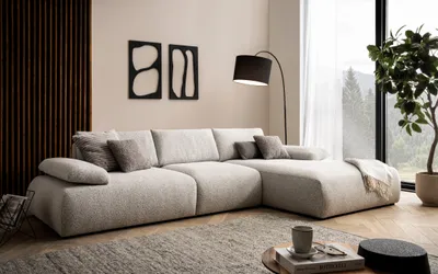 Produktbild von DOMO Collection Ecksofa 800 016, Sofa in L-Form mit Armlehnfunktion, Staufach, Taschenfederkern, Modulsofa 324 x 188 x 80 cm (BxTxH), beige-schwarz