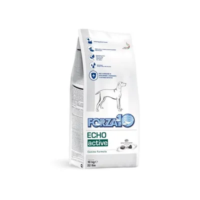 A bag of Forza 10 dog food against a white background.