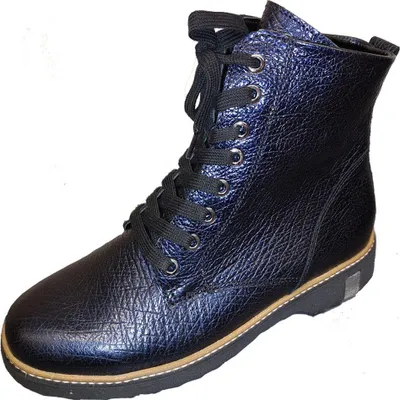 A single black and blue boot is shown against a white background.