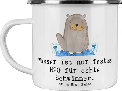 Produktbild von Mr. & Mrs. Panda Teetasse Schwimmen Abenteuer - Weiß - Geschenk, Rückenschwimmen, Pott, Sport, Sportler Geschenke, Sportart, Teamsport, Kaffeepott, Ausdauer, Emailletasse