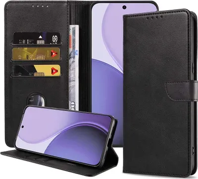 Produktbild von Passend für Oppo Reno 14 F Handytasche Kunstleder mit Magnetlippe und Kartenhalter Buchhülle mit Klappe - Wallet Case mit Kartenfach - Schwarz - Smartphonics
