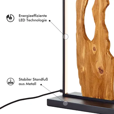 Produktbild von Brilliant LED Standleuchte 120cm Stehlampe Holz / Schwarz, LED Eckleuchte Aluminium/Metall/Holz, Lampe Wohnzimmer Stehlampe Modern Floor Lamp 1x LED integriert, 20W, Holzlampe, LED Corner Lamp