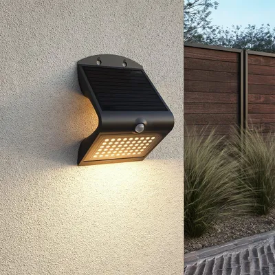 Produktbild von hoftronic LED Solar Wandleuchte 4W 3000K IP65 Schwarz mit Bewegungsmelder