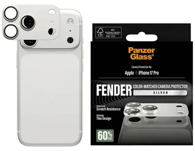 Obrázok produktu pre PanzerGlass ® Fender Camera Protector Silver iPhone 17 Pro, Apple, Apple - iPhone 17 Pro, Suché aplikovanie, Odolné proti poškriabaniu, Odolný proti nárazom, Strieborná, 1 kusov
