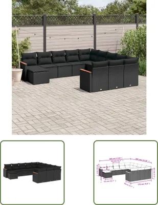 Produktbild von The Living Store 12-tlg. Garten-Sofagarnitur mit Kissen Schwarz Poly Rattan