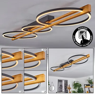 Produktbild von Tungoni dimmbare Deckenlampe aus Metall/Holz/Kunststoff in Schwarz/Natur/Weiß