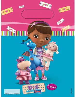 Produktbild von Doc McStuffins Partytüten & Geschenktüten Rosa für Kindergeburtstag, 6 Stück, 16,5 x 23 cm