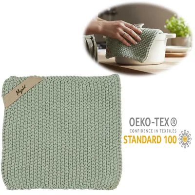 Produktbild von LS-LebenStil Vintage Topflappen 22cm Mynte Staubig Grün Gestrickt 100% Baumwolle Kochlappen Topfuntersetzer perfekt auch für Gastro und Restaurants