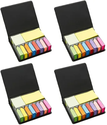 Produktbild von 4x Notizblock Set 1200 Stk Bunt im Etui Haftnotizen Klebezettel und Notizzettel Papier 32x100 Haftstreifen je 3 Formaten