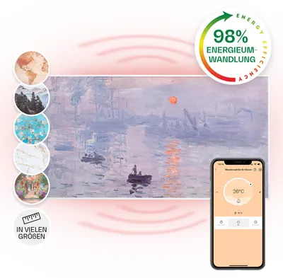 Produktbild von Klarstein Infrarotheizung mit Thermostat, 700W Elektroheizung, Smart Home Bild-Infrarotheizung zur Wandmontage, IR mit IoT/WiFi App-Control, Feuchtraum Flach-Heizkörper, CO2-Freie Wand Heizung