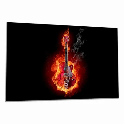 Produktbild von Wallario Herdabdeckplatte aus Glas, Größe 80 x 52 cm 1-teilig, Motiv Brennende Gitarre