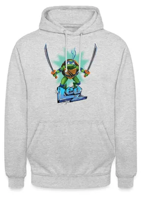 Produktbild von Spreadshirt TMNT Mutant Mayhem Turtle Leo Uni Hoodie, XXL, Hellgrau meliert
