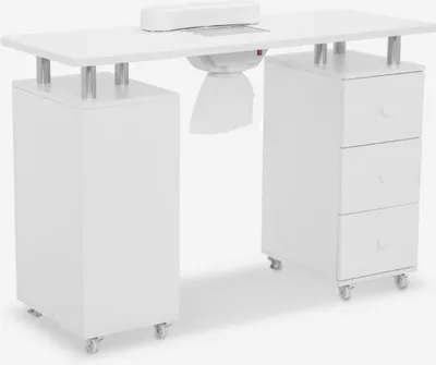 Produktbild von Kosmetikerin Manikürtisch mit Absaugvorrichtung Räder 3 Schubladen weiß Mango