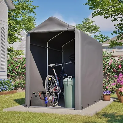 Produktbild von Garagenzelt 187x100x160cm, wasserdichte Zeltgarage mit aufrollbarer Reißverschlusstür, Lagerzelt für 2-4 Fahrräder, Fahrradgarage, Gerätehaus, Gartenschuppen für Fahrräder
