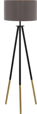 Produktbild von EGLO Stehlampe Bidford, Stehleuchte Vintage, Standleuchte aus Holz, Stahl und Textil, Wohnzimmerlampe in Dunkelbraun, Lampe mit Tritt-Schalter, E27
