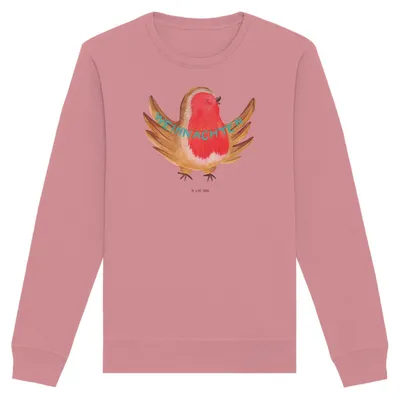 Produktbild von Mr. & Mrs. Panda Baumwoll Sweatshirt Rotkehlchen Weihnachten Größe M - Canyon Pink - Geschenk, Vogel, Pulli, Winter, Frohe, Pullover, Heiligabend, Bio, Sweater