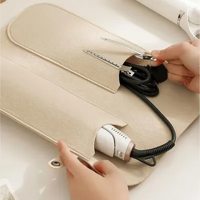 Imagen del producto de Estuche de fieltro resistente a golpes para guardar rizadores de viaje, planchas, secadores y otros accesorios de belleza