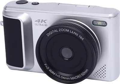 Obrázok produktu pre digitálny fotoaparát 4K na fotografovanie, 64 MP HD, automatické zaostrovanie, 16x zoom, bezzrkadlový retro video fotoaparát s výklopným displejom, cestovný, strieborný