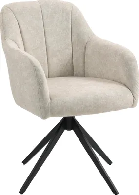 Produktbild von Drehbarer Akzentstuhl, Polsterstuhl mit Stoffbezug, Armlehnen, Stahlbeine, für Wohnzimmer, Schlafzimmer, Büro, Beige