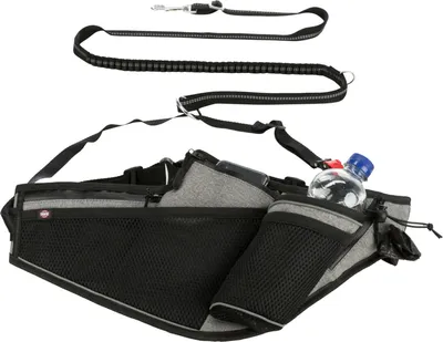 Produktbild von TRIXIE Jogginggurt mit Leine - grau/schwarz - Gurt: 70–130 cm/23 cm,  Leine: 1,15–1,50 m/20 mm