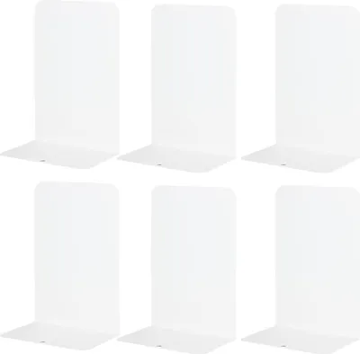 Produktbild von Set mit 6 robusten, weißen Metall-Buchstützen zur Fixierung von Regalen und schweren Büchern.