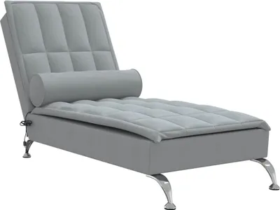 Produktbild von vidaXL Massage-Chaiselongue mit Nackenrolle Hellgrau Stoff