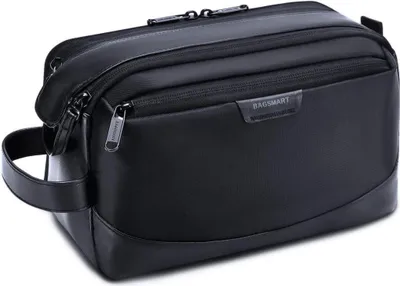 Produktbild von BAGSMART Herren Kulturbeutel Leder Wasserfest Schwarz