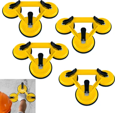 Produktbild von UISEBRT 4er Set Saugheber Alu Dreifach Glassauger Vakuumheber Glasheber Fliesen Suction Fliesenheber Gummisauger mit 3 Saugnäpfen 120kg Tragkraft