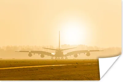 Produktbild von MuchoWow® Poster Flugzeuge in Schiphol bei Sonnenuntergang 90x60 cm - Schlafzimmer