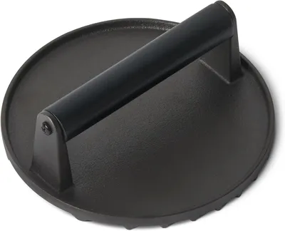 Obrázek produktu pro Lis na hamburgery – litinový, s dřevěnou rukojetí – 17,2 cm – černý