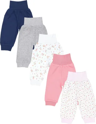 Produktbild von TupTam Unisex Baby Lange Pumphose 5er Pack, Farbe: Blumenmuster Aprikose Dunkelblau Grau, Größe: 62