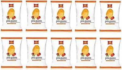 A grid of ten bags of San Carlo potato chips.