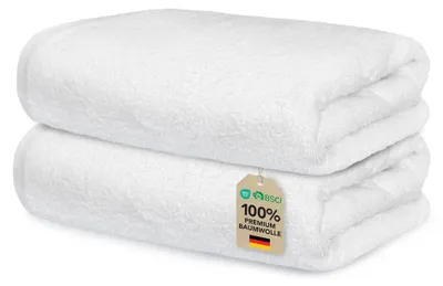Produktbild von Ôhm Handtücher 50x100 cm 2er Set – 100% Baumwolle Frottee 500 g/m² Weiß – extra saugstark & schnelltrocknend –
