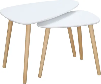 Produktbild von HOMCOM 2er-Set Beistelltische mit Holzbeinen, Satztische, Couchtische für Wohnzimmer, Schlafzimmer, Büro, 59,5 x 39,5 x 45 cm und 44,5 x 28,5 x 40 cm, Weiß