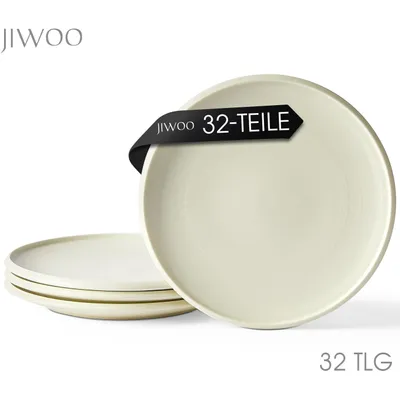 Produktbild von Teller set 32er Ø21,8 cm Keramik Essteller Kuchenteller Frühstücksteller Flachteller set 32 Personen Matt-Glasur Mikrowellen- und Spülmaschinenfest