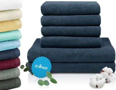Produktbild von 6-tlg. Handtuchset - 4 Handtücher, 2 Duschtücher, 100% Baumwolle, dunkelblau