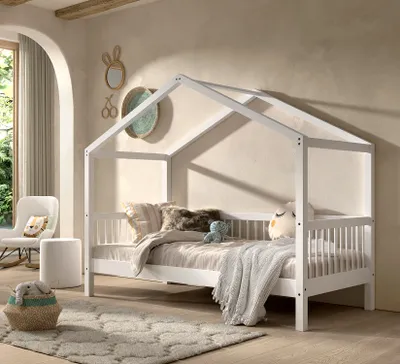 Produktbild von VIPACK - Hausbett mit Liegefläche 90 x 200 cm, inkl. Lattenrost, Ausf. Buche massiv weiß lackiert