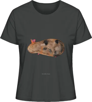Produktbild von Mr. & Mrs. Panda Damen Kurzarmshirt Einhorn Meerschweinchen Größe S - Anthrazit - Geschenk, Shirt, Basic T-Shirt, Meerhörnchen, Meerschwein, Unicorn, Oberteil, Einhörner