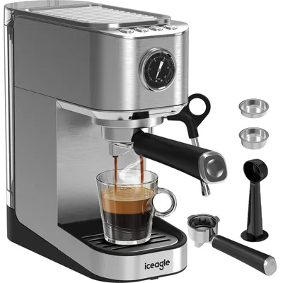 Productafbeelding van Koffiezetapparaat EMC005, RVS, waterreservoir van 1 liter, filterhouder voor 1 filter, automatische uitschakeling, hoogwaardige pomp van 20 bar