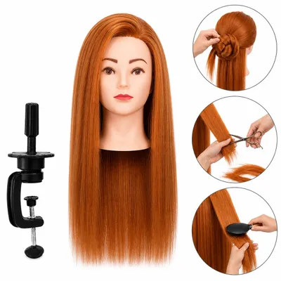 Immagine prodotto di Testina per parrucchieri Aneta 55 cm, capelli sintetici con tonalità ottone, con supporto per acconciature e allenamento, Immagine generata dall'IA
