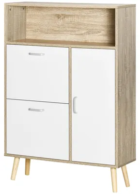 Produktbild von Platzsparendes Schuhregal fš¹r 8 Paar Schuhe mit 2 Tš¹ren und Holzschrank, 80 x 25,5 x 112,5 cm, Wei?