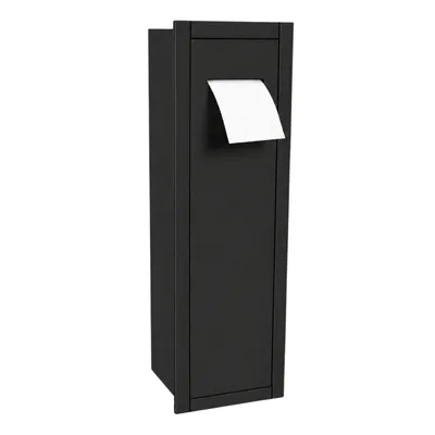 Produktbild von Unterputz-WC-Schrank ComfortCove 28 × 79 cm Push-Open mit Papierfach und Bürstenfach – Schwarz Matt – links öffnend