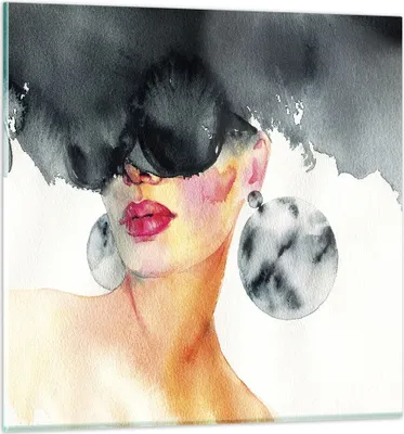 Produktbild von Bilder auf glas - Einteilig - Aquarell Modell Brille - 50x50cm - Glasbilder - Wandbilder - Bilder - zum Aufhängen bereit - Wanddekoration aus Glas - Glas Bilder - Wandbild auf Glas - GAC50x50-4678