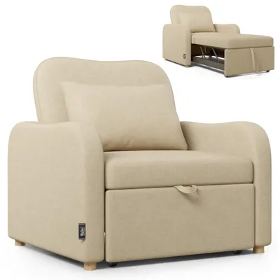 1-Sitzer Schlafsofa 3-in-1, Leinen, beige, 92x97x90 cm, bis 200 kg