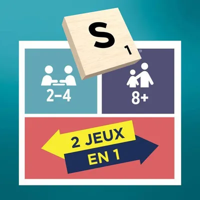 Zdjęcie produktu dla Scrabble Klasyczny 2-w-1 Mattel Games JGR63, Gra Planszowa, Ekologiczne Materiały, Dwustronna Plansza, Nowe Karty