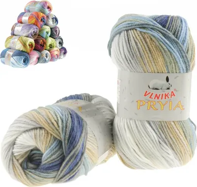 100g Farbverlaufsgarn PRYIA Strickwolle blau gelb weiß grau